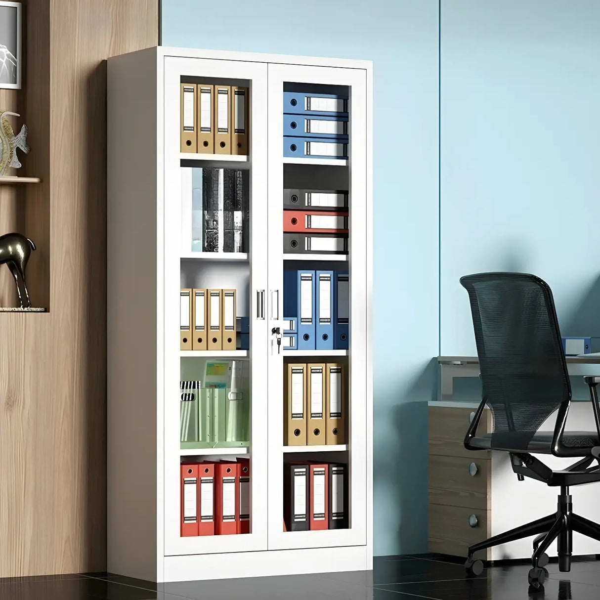 Steel White Rectangular Filing Cabinet with Lockable Shelves Image - 5