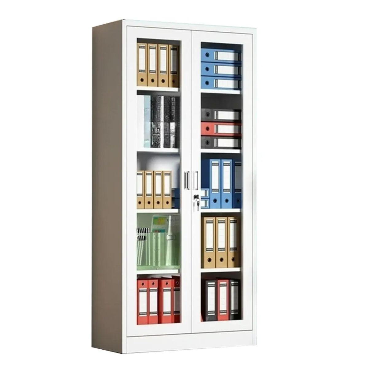 Steel White Rectangular Filing Cabinet with Lockable Shelves Image - 7