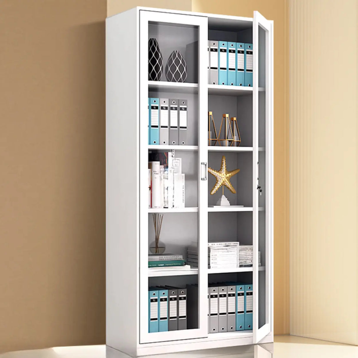 Steel White Vertical File Cabinet with Lock and Shelves Image - 11
