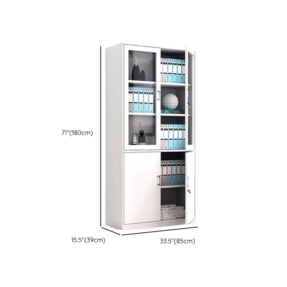 Steel White Vertical File Cabinet with Lock and Shelves