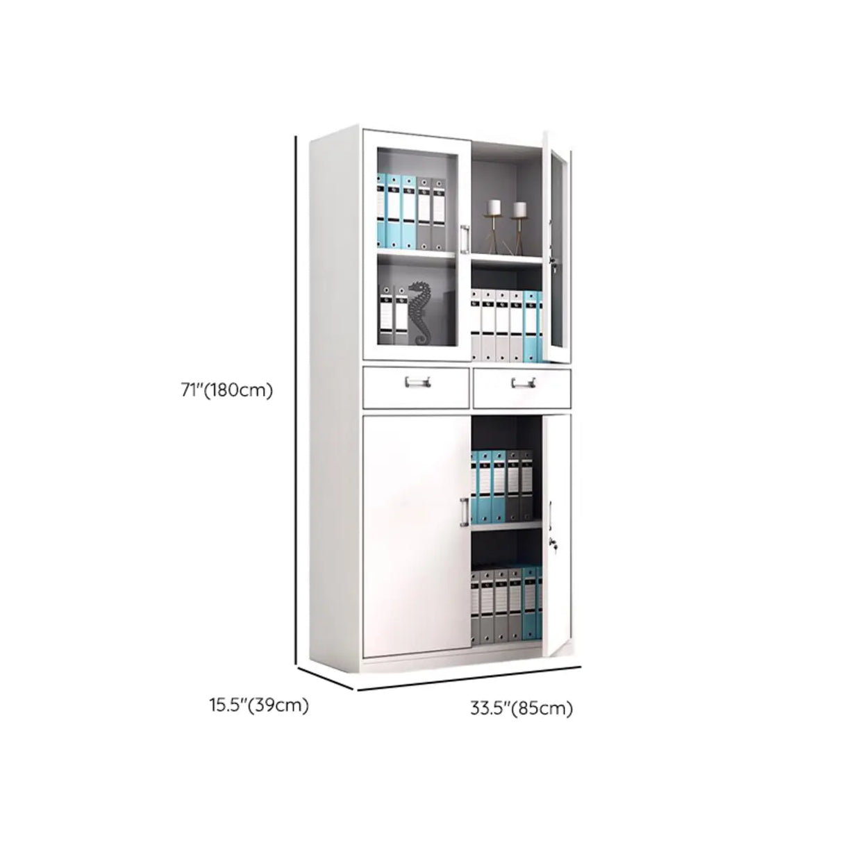 Steel White Vertical File Cabinet with Lock and Shelves Image - 14