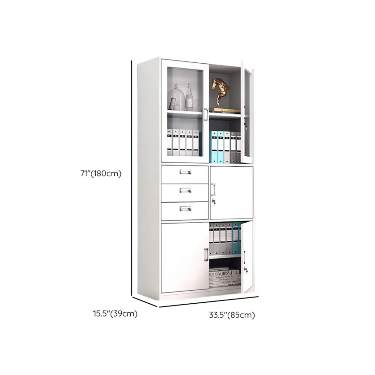 Steel White Vertical File Cabinet with Lock and Shelves Image - 16