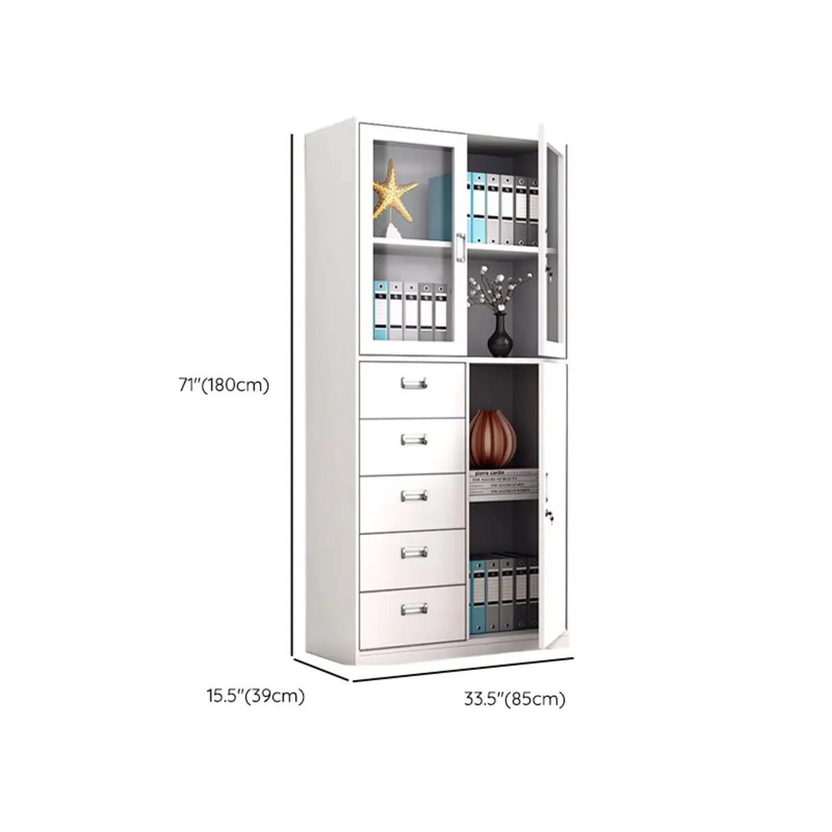 Steel White Vertical File Cabinet with Lock and Shelves Image - 17