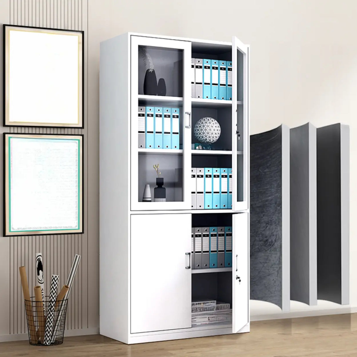 Steel White Vertical File Cabinet with Lock and Shelves Image - 1