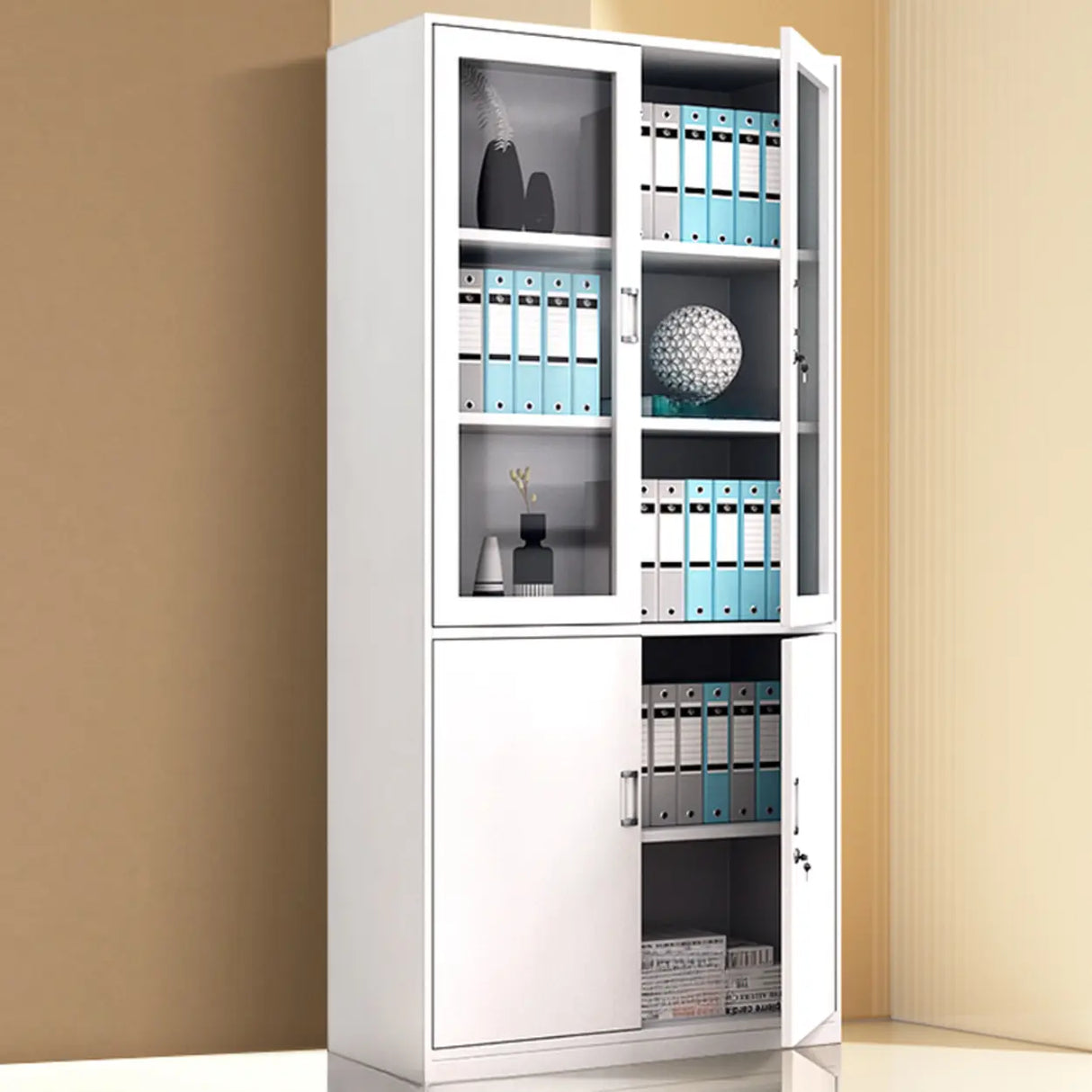 Steel White Vertical File Cabinet with Lock and Shelves Image - 2