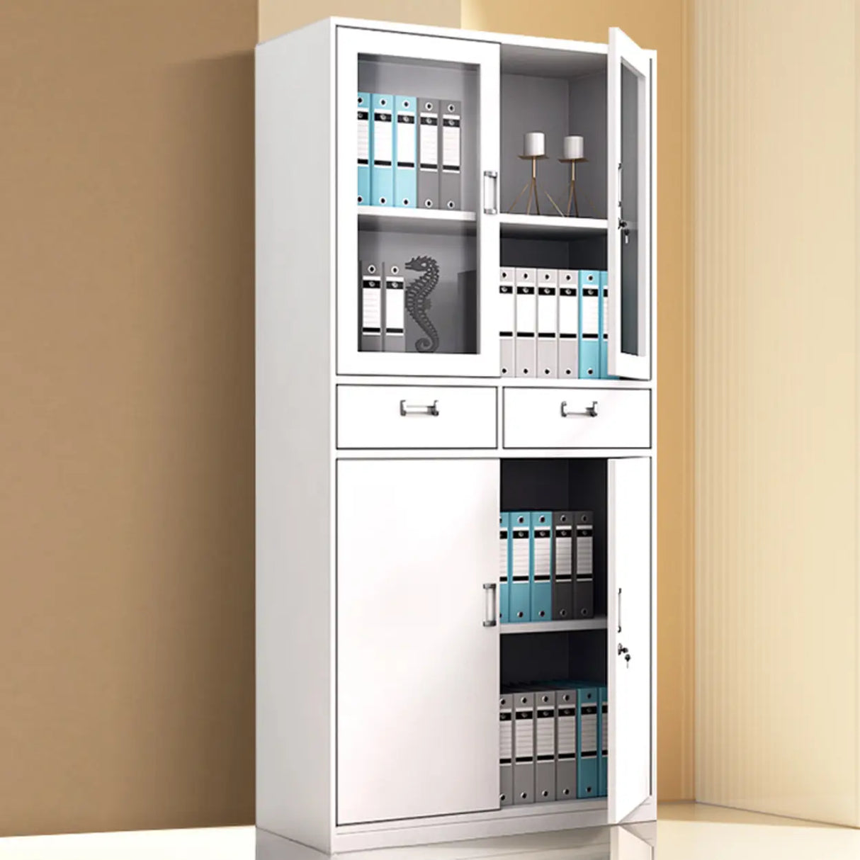 Steel White Vertical File Cabinet with Lock and Shelves Image - 3
