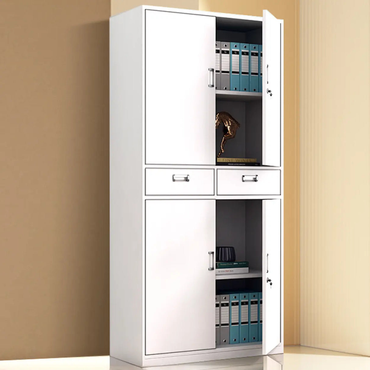 Steel White Vertical File Cabinet with Lock and Shelves Image - 5