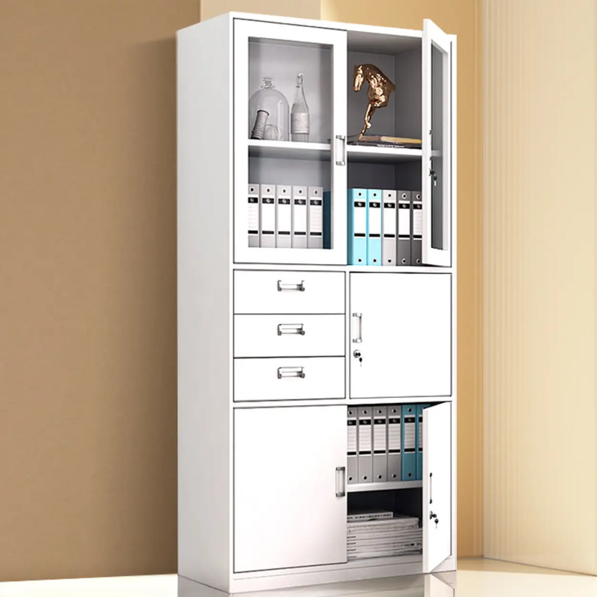 Steel White Vertical File Cabinet with Lock and Shelves Image - 7