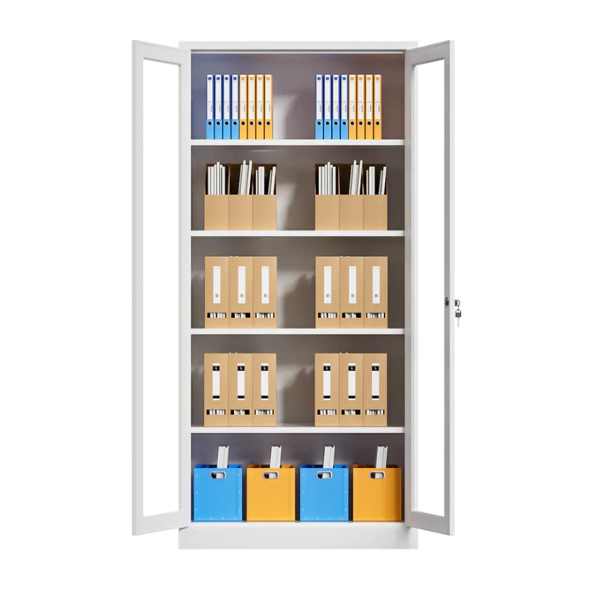 Steel White Vertical Shelves Filing Cabinet with Key Lock Image - 1