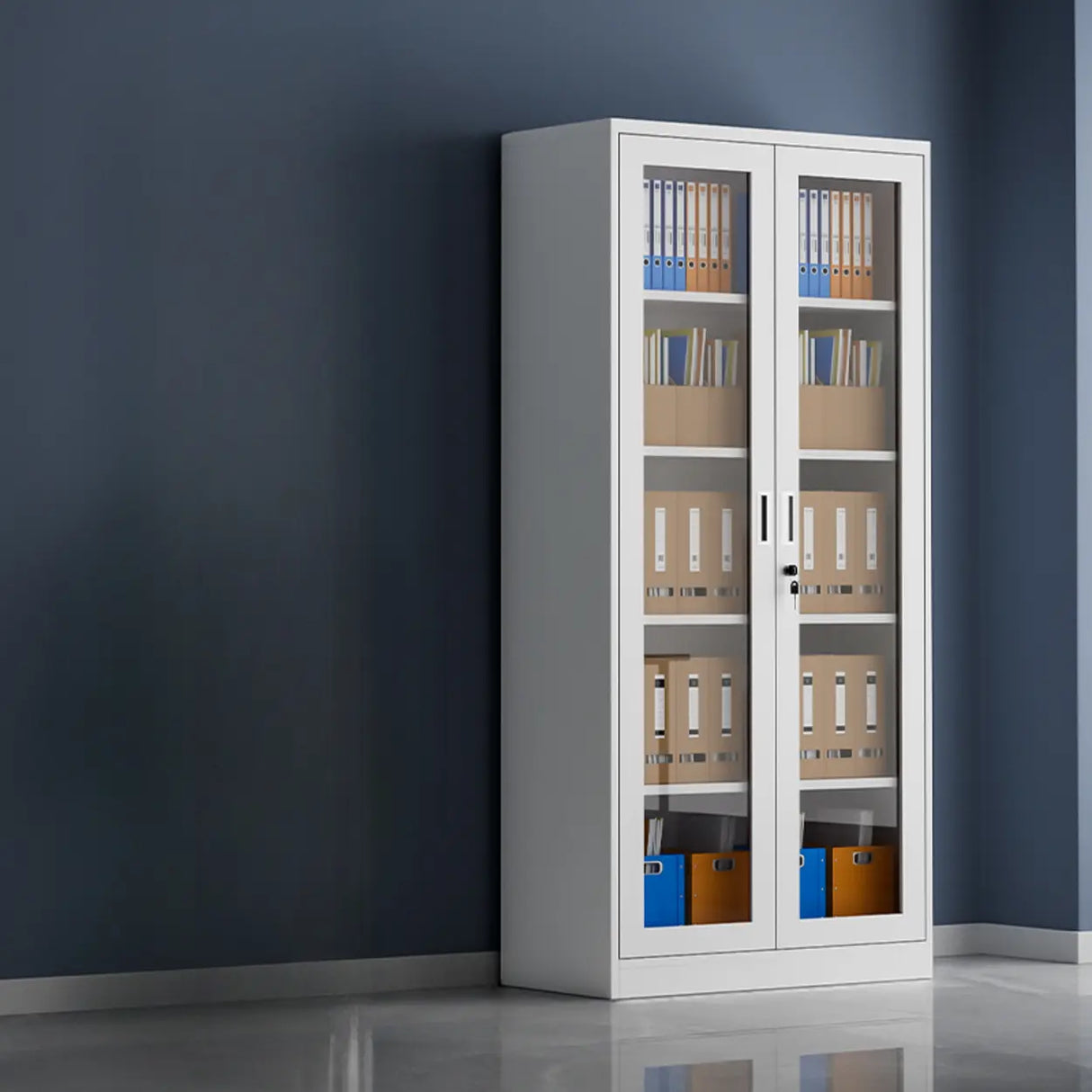 Steel White Vertical Shelves Filing Cabinet with Key Lock Image - 2