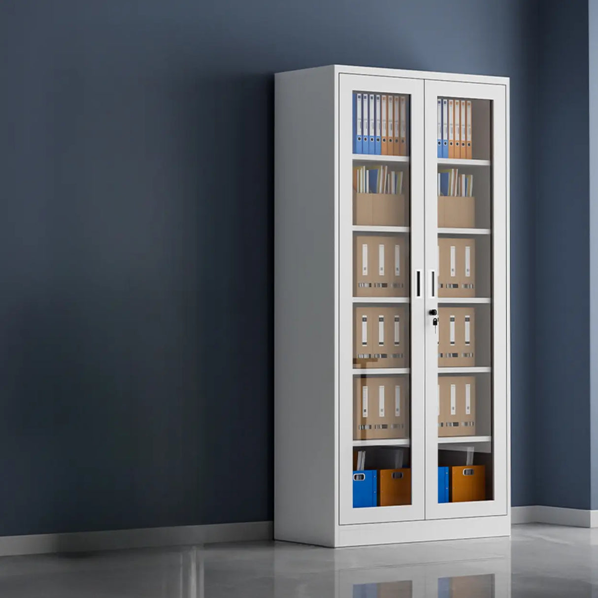 Steel White Vertical Shelves Filing Cabinet with Key Lock Image - 3