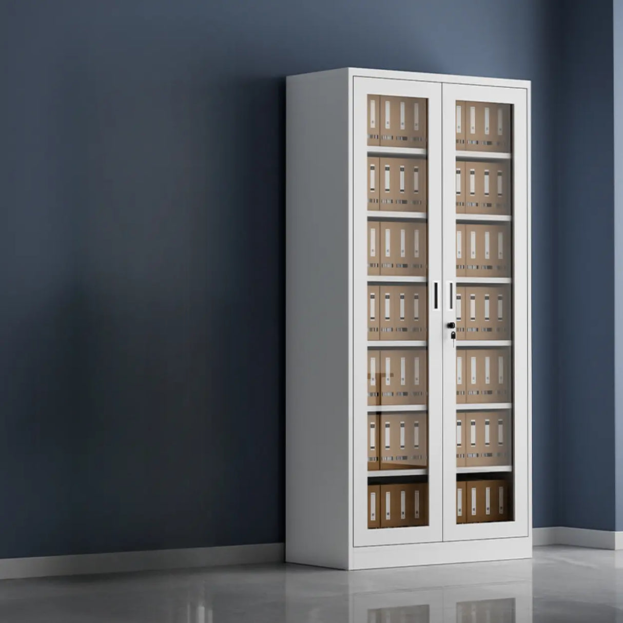 Steel White Vertical Shelves Filing Cabinet with Key Lock Image - 5
