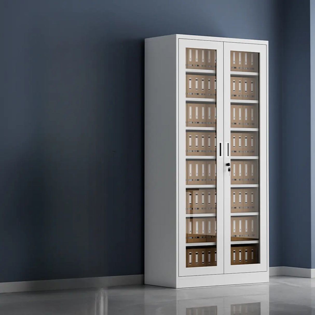 Steel White Vertical Shelves Filing Cabinet with Key Lock Image - 7