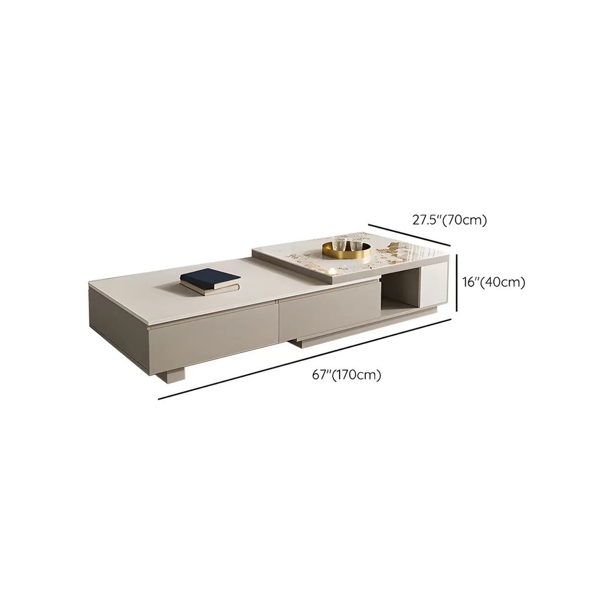 Stone Rectangular Coffee Table with Storage Shelves Image - 15