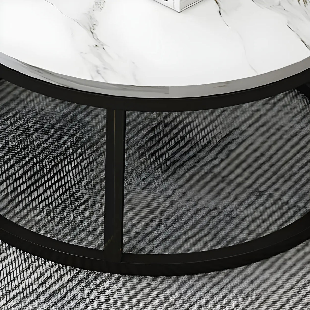 Stone Round Top Metal Frame Nesting Coffee Tables Image - 12