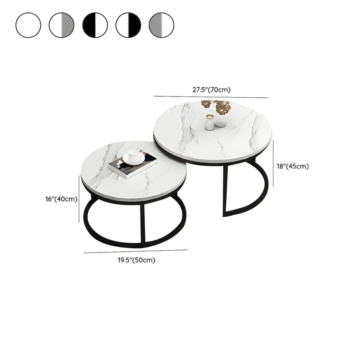 Stone Round Top Metal Frame Nesting Coffee Tables Image - 22