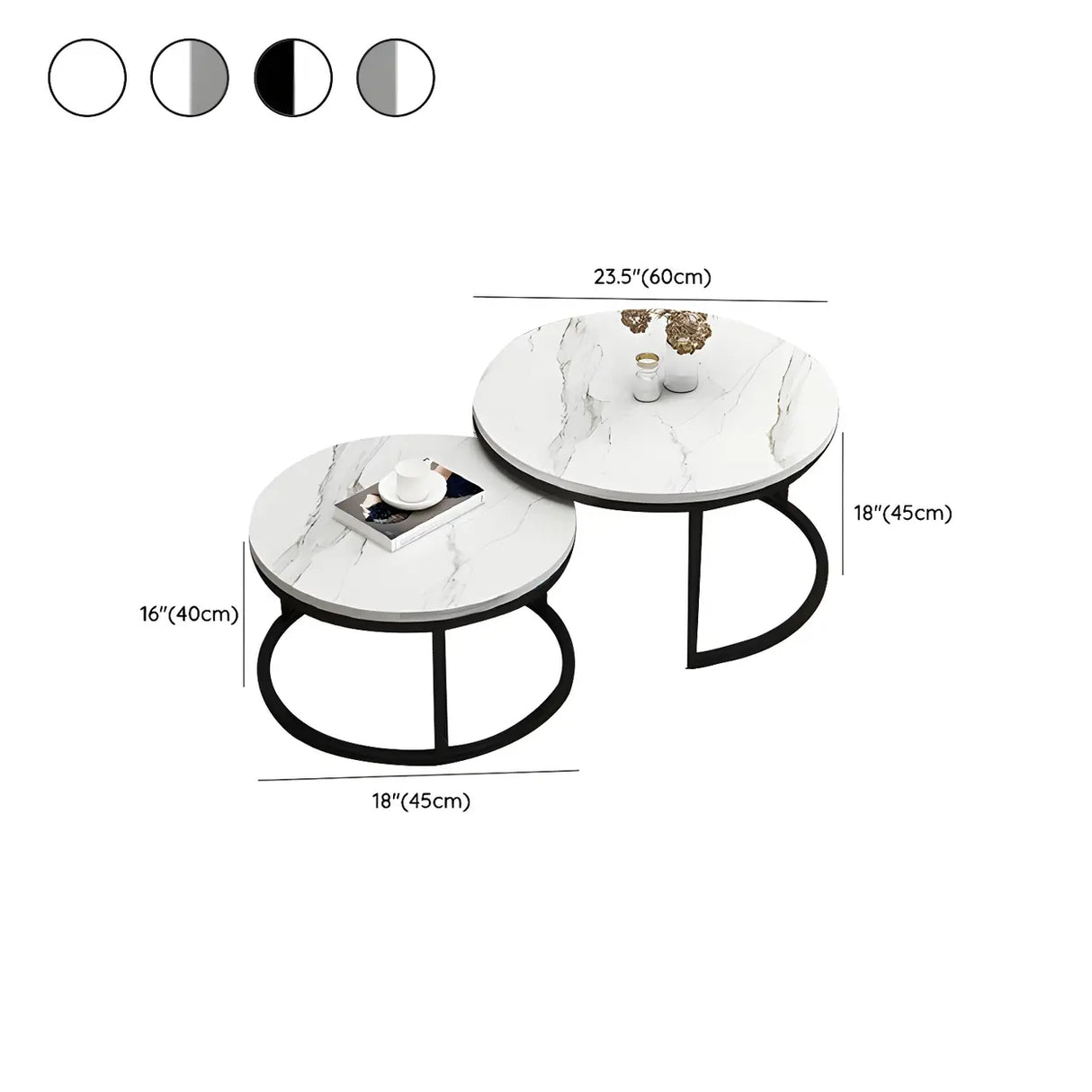 Stone Round Top Metal Frame Nesting Coffee Tables Image - 23