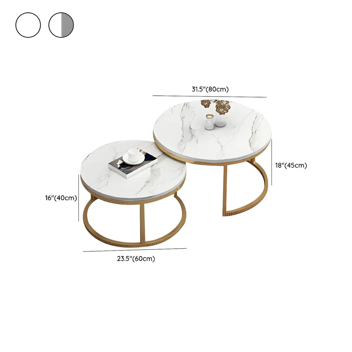 Stone Round Top Metal Frame Nesting Coffee Tables Image - 24