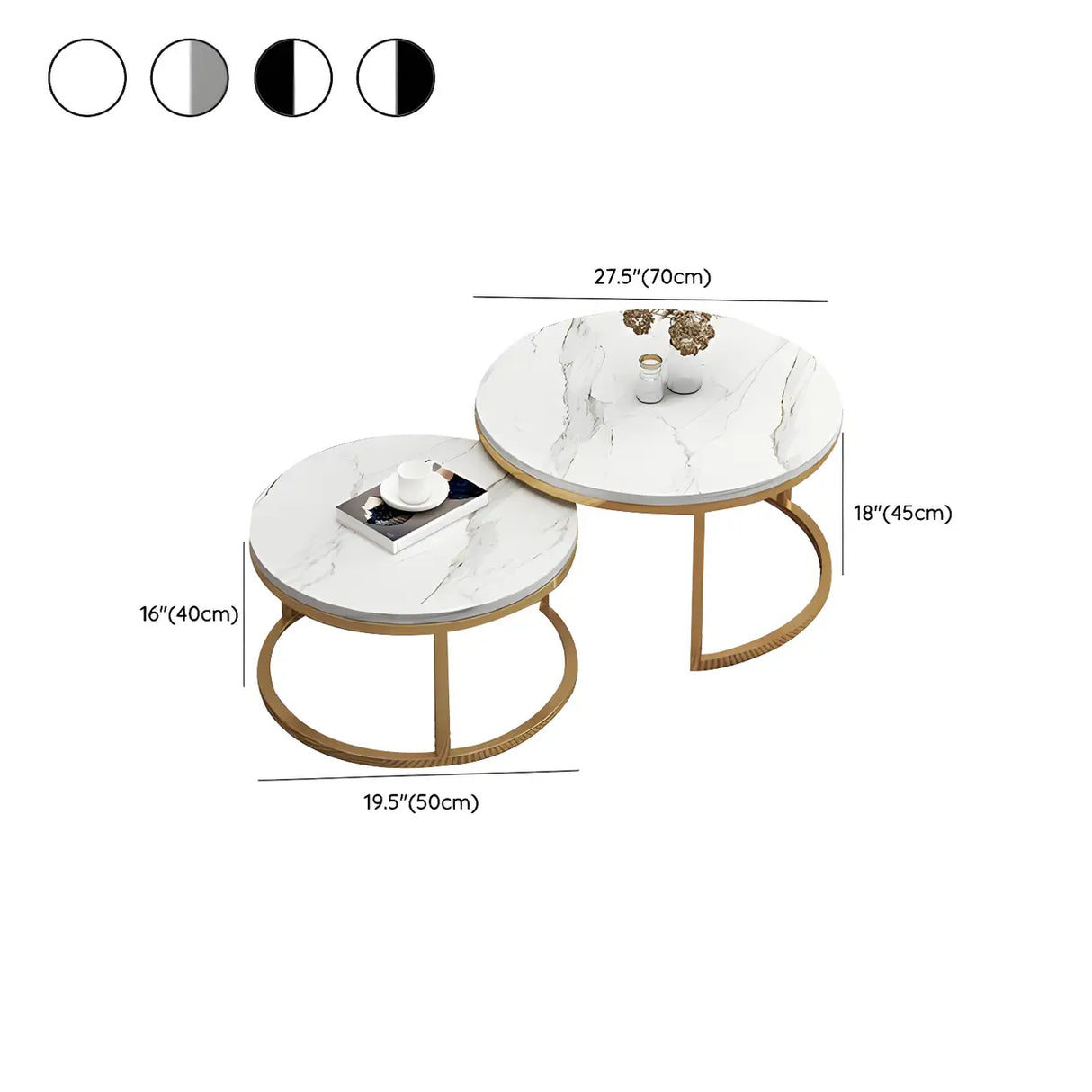 Stone Round Top Metal Frame Nesting Coffee Tables Image - 25