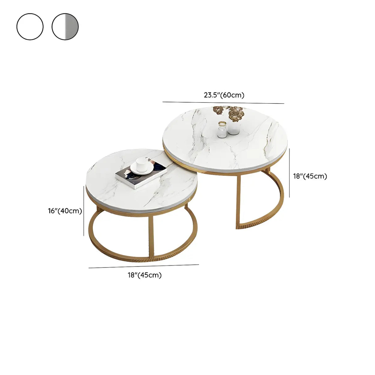 Stone Round Top Metal Frame Nesting Coffee Tables Image - 26