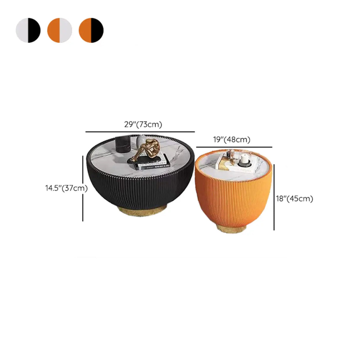 Stone Round Tray Top Bowl-Shaped Iron Base Coffee Table