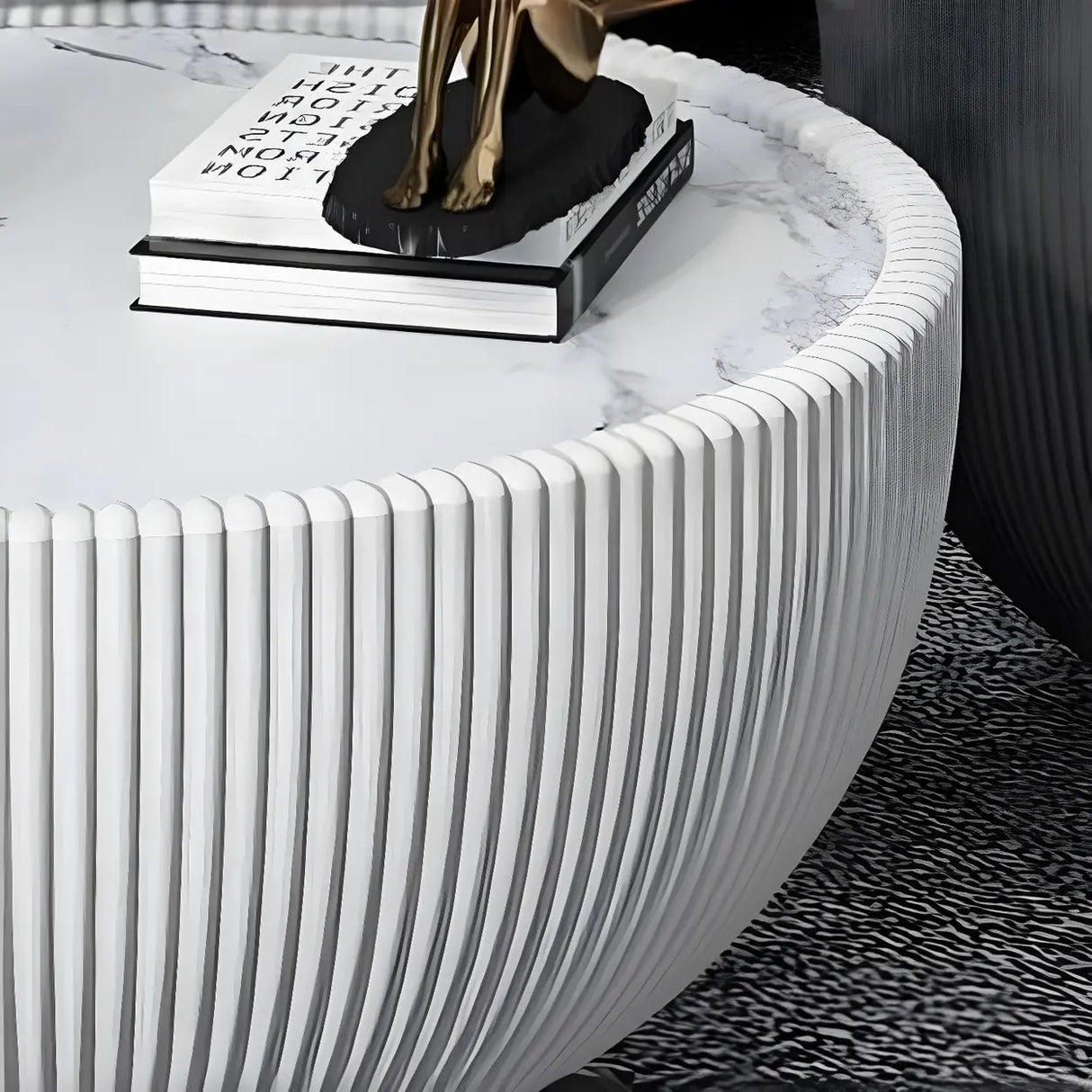 Stone Round Tray Top Bowl-Shaped Iron Base Coffee Table Image - 9