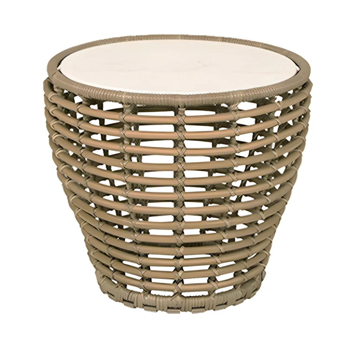 Stone Top Wicker Rattan Outdoor Coffee Table Image - 3