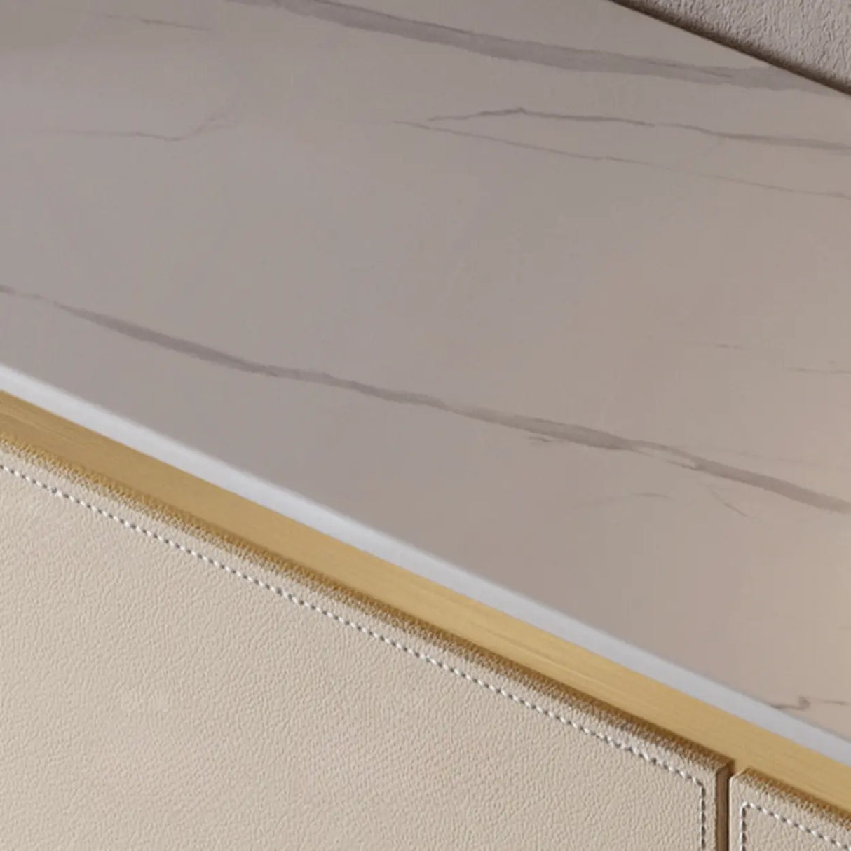 Storage Cabinet Beige MDF Gold Trim Pedestal Console Table Image - 10