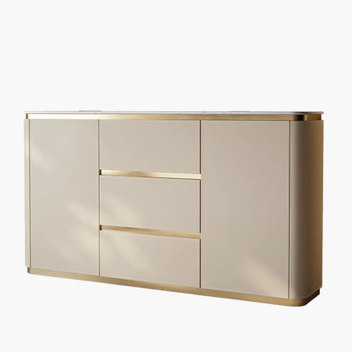 Storage Cabinet Beige MDF Gold Trim Pedestal Console Table Image - 2