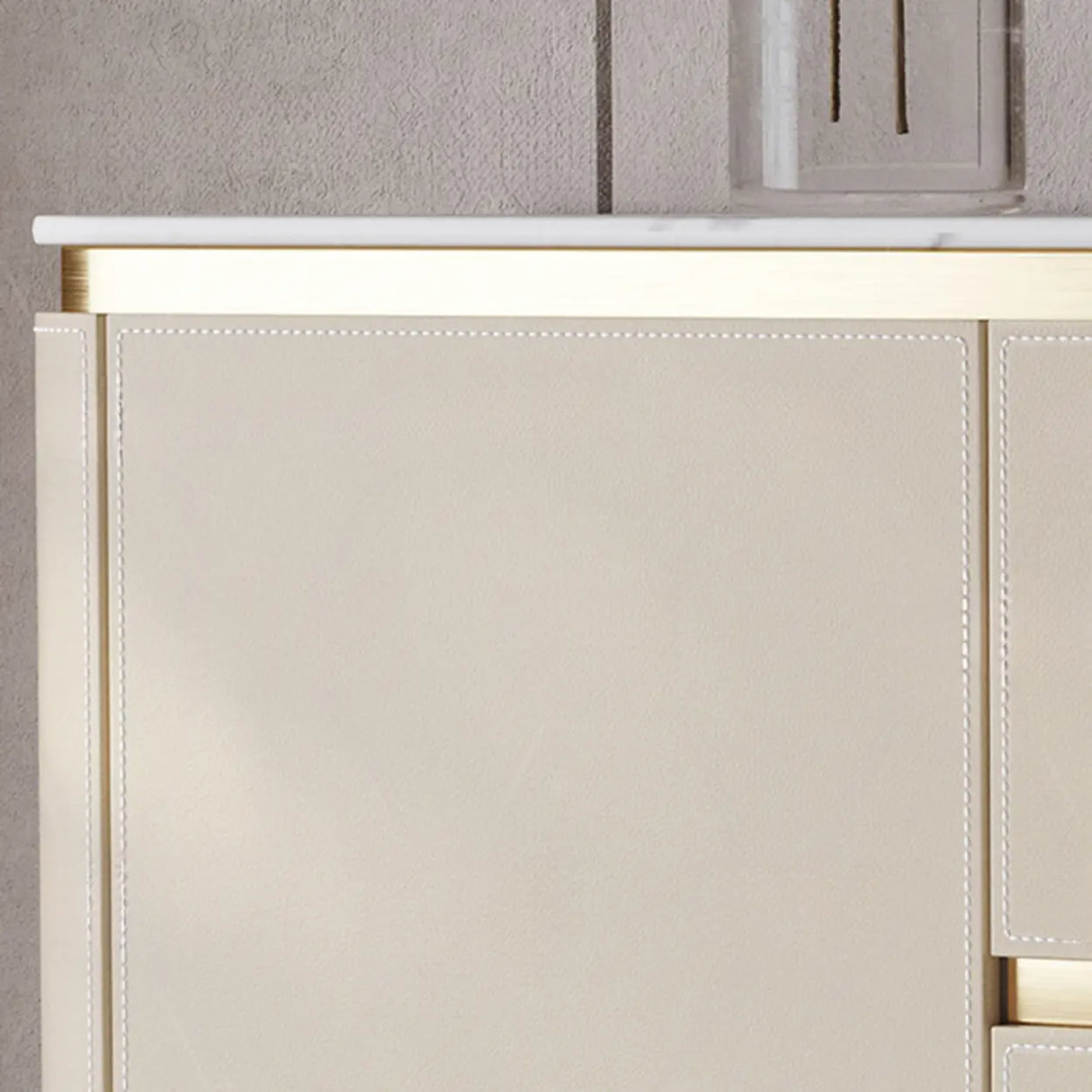 Storage Cabinet Beige MDF Gold Trim Pedestal Console Table Image - 5