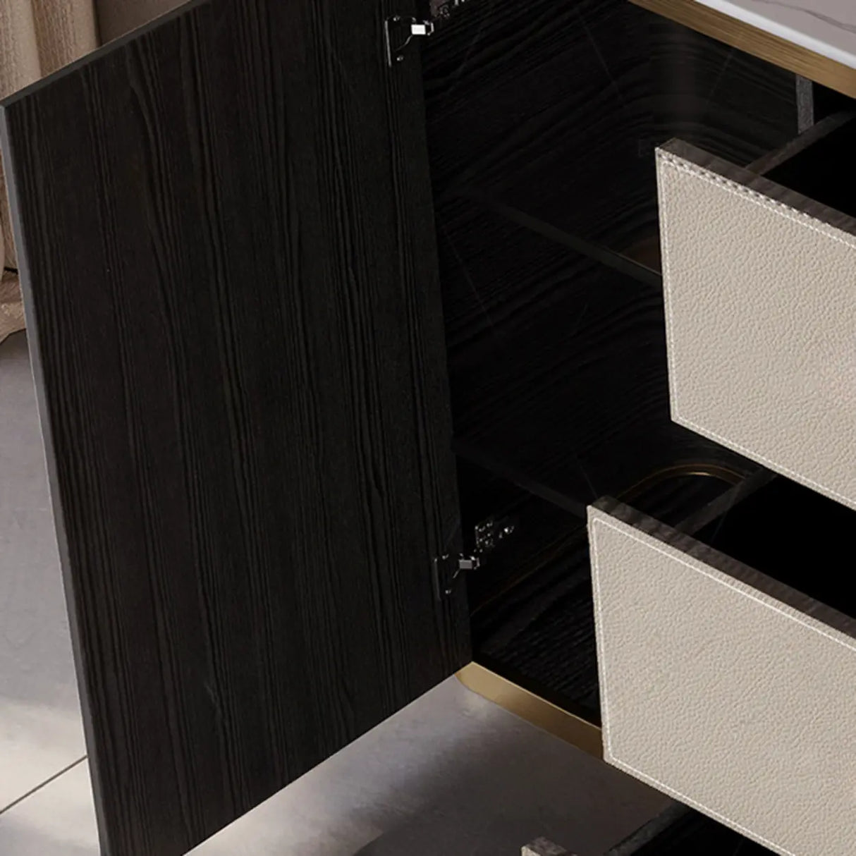 Storage Cabinet Beige MDF Gold Trim Pedestal Console Table Image - 6