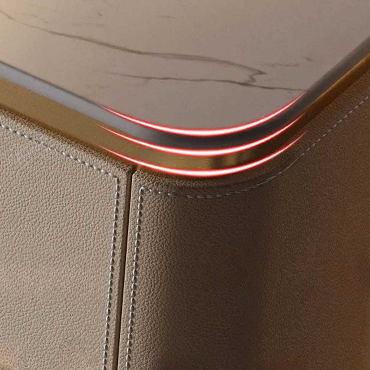 Storage Cabinet Beige MDF Gold Trim Pedestal Console Table Image - 7