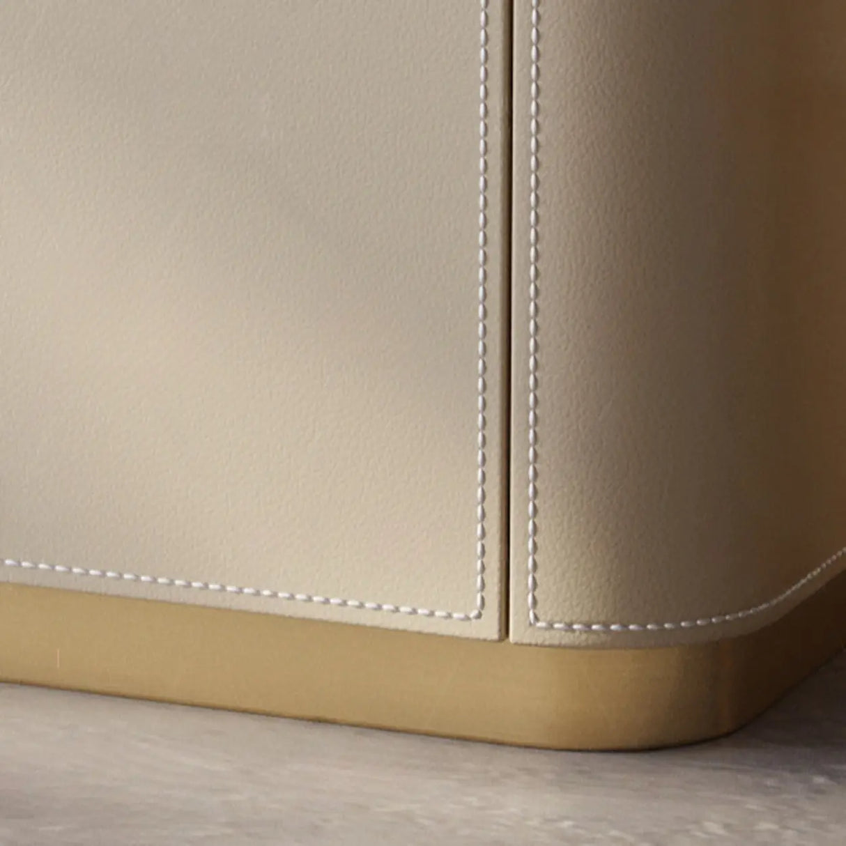 Storage Cabinet Beige MDF Gold Trim Pedestal Console Table Image - 9