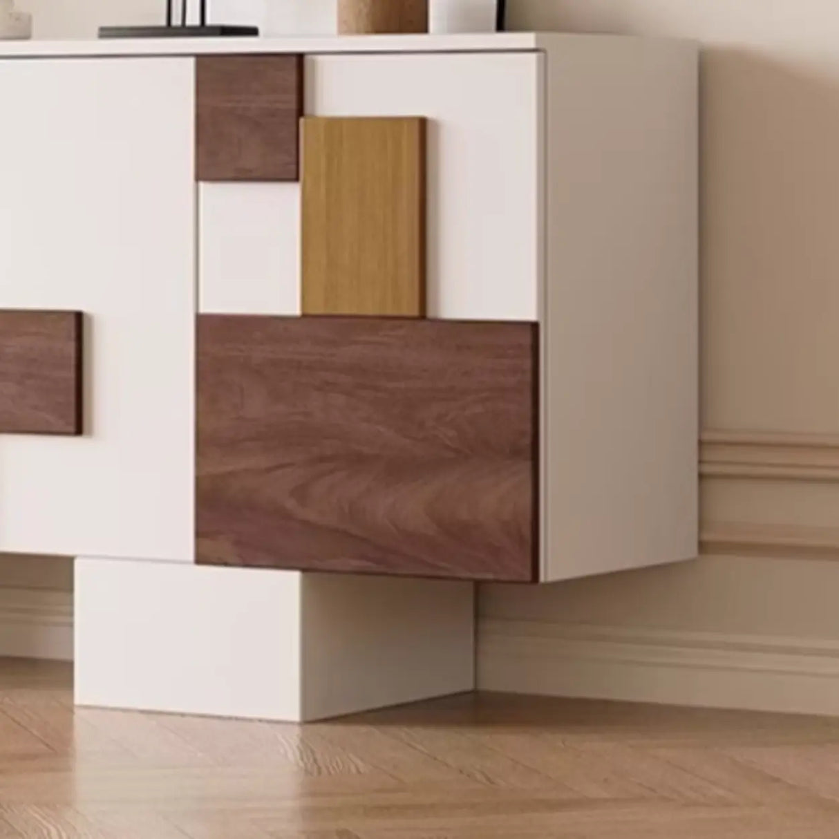 Storage Geometric Wood White Console Table with Cabinet Image - 10