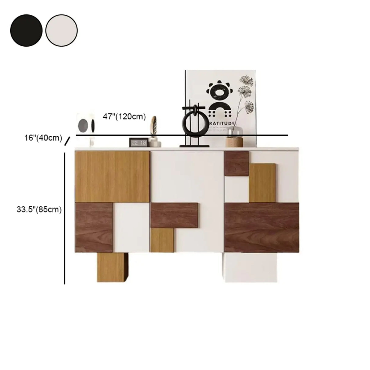 Storage Geometric Wood White Console Table with Cabinet Image - 14