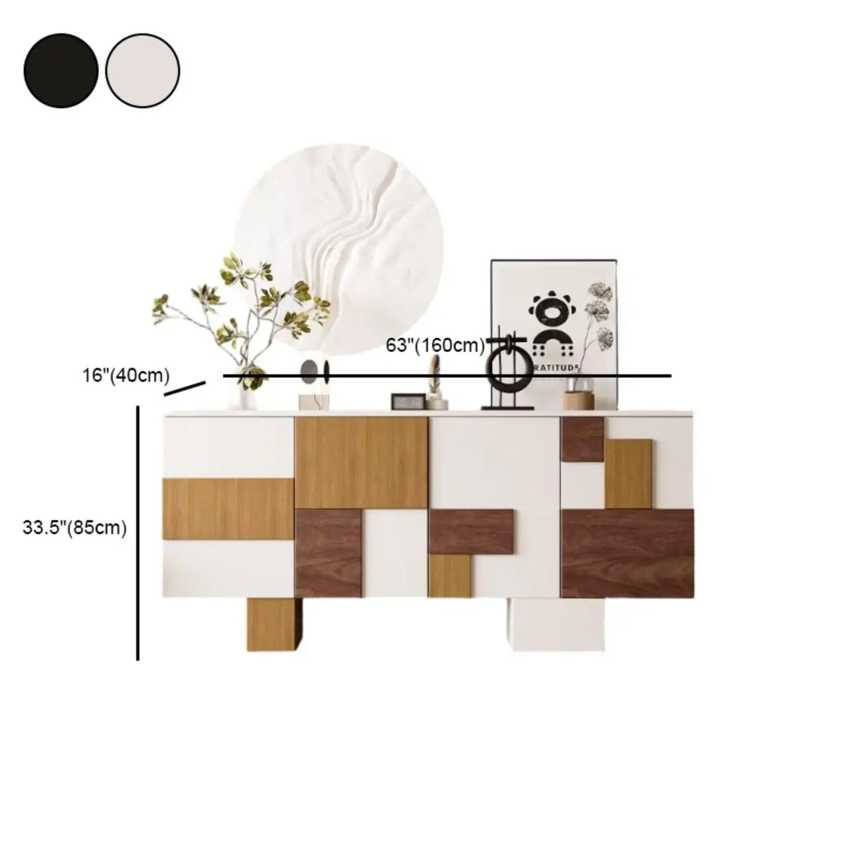 Storage Geometric Wood White Console Table with Cabinet Image - 15