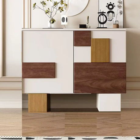 Storage Geometric Wood White Console Table with Cabinet Image - 2