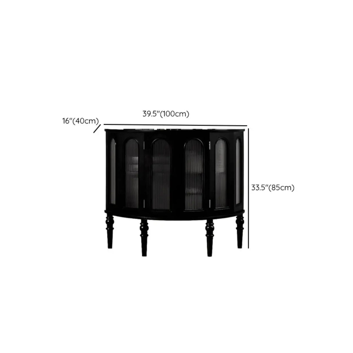 Storage Half Moon Wood Black Cabinet Console Table
