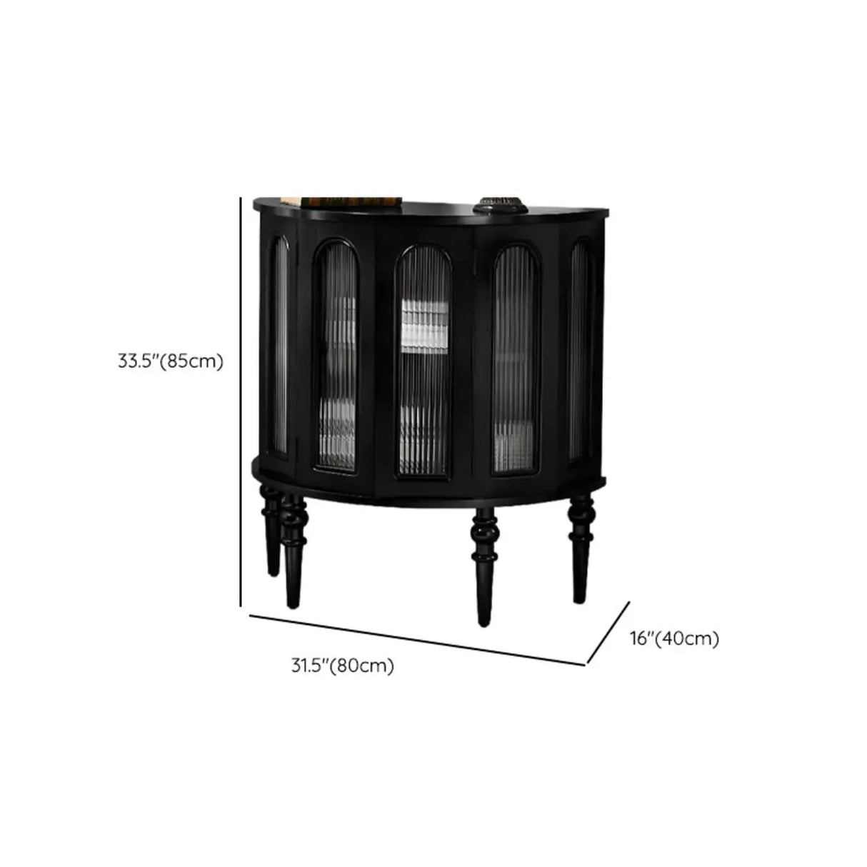 Storage Half Moon Wood Black Cabinet Console Table Image - 12