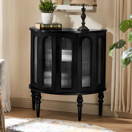 Storage Half Moon Wood Black Cabinet Console Table Image - 2