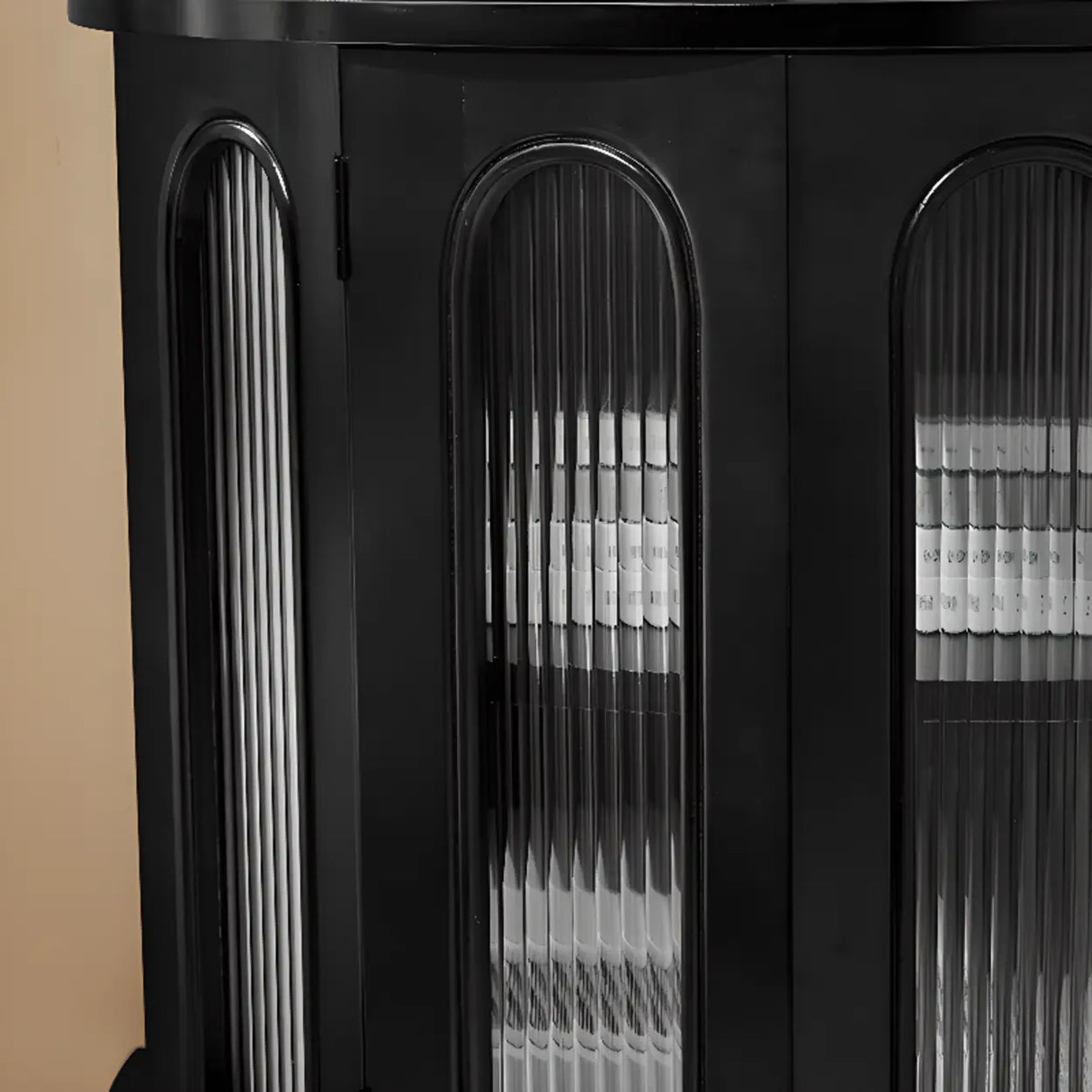 Storage Half Moon Wood Black Cabinet Console Table Image - 8