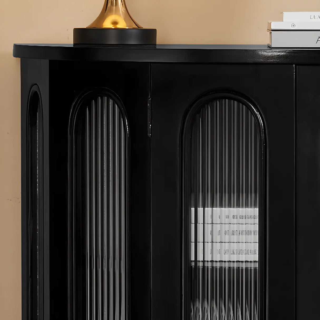 Storage Half Moon Wood Black Cabinet Console Table Image - 9