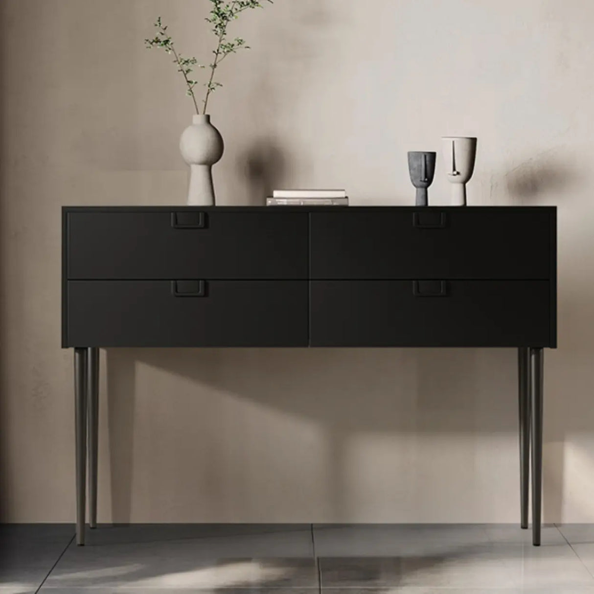 Storage Rectangle Wood Black Console Table with Drawer Image - 1