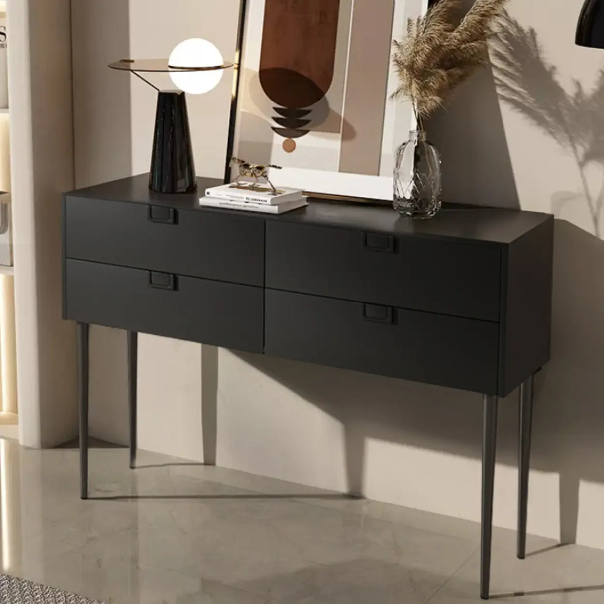 Storage Rectangle Wood Black Console Table with Drawer Image - 3