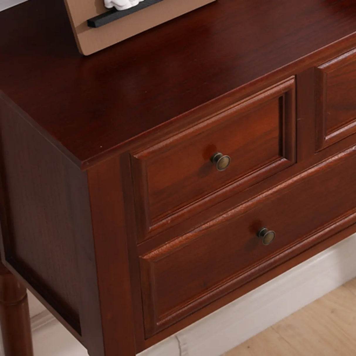 Storage Rectangular Wood Walnut Console Table with Drawers Image - 10