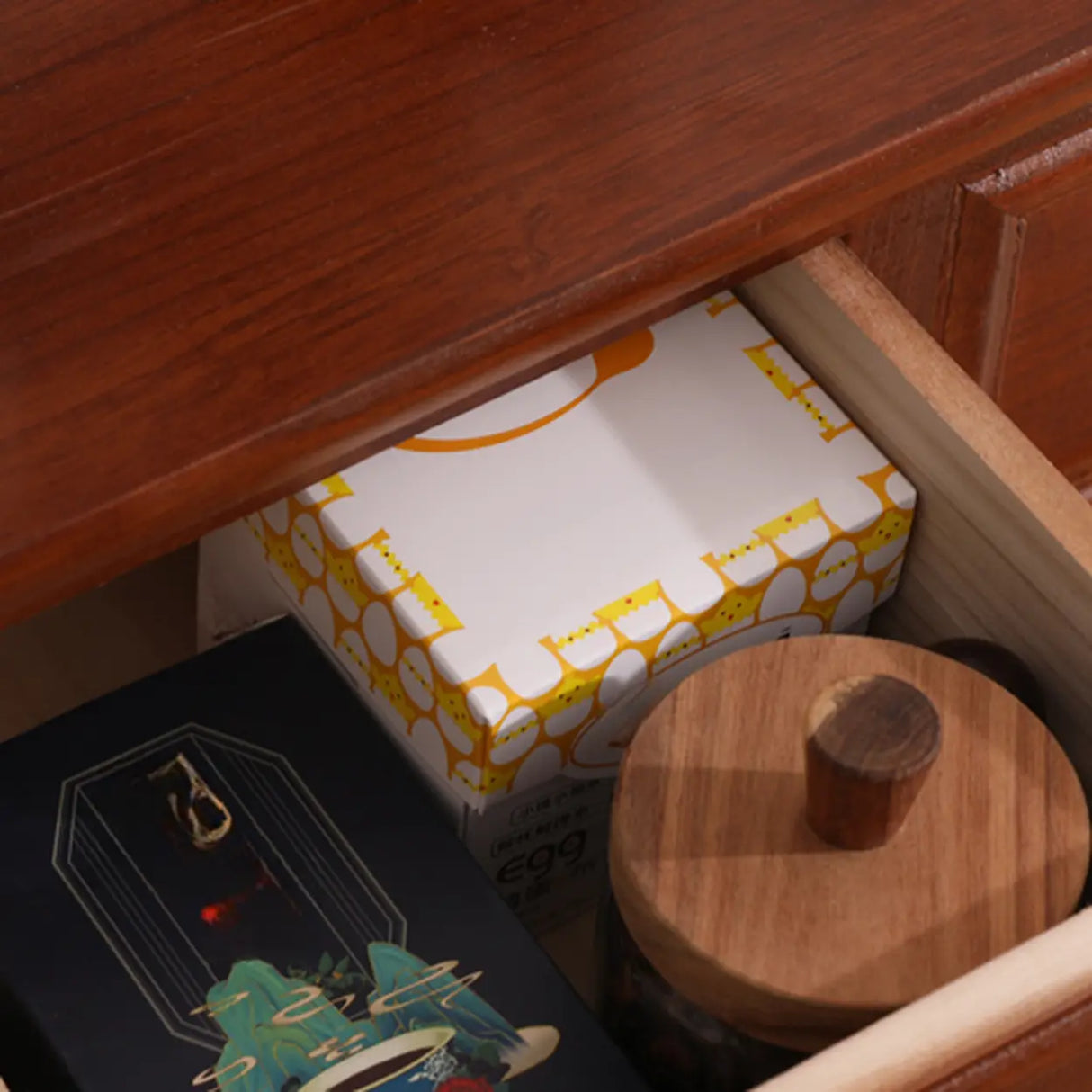 Storage Rectangular Wood Walnut Console Table with Drawers Image - 12