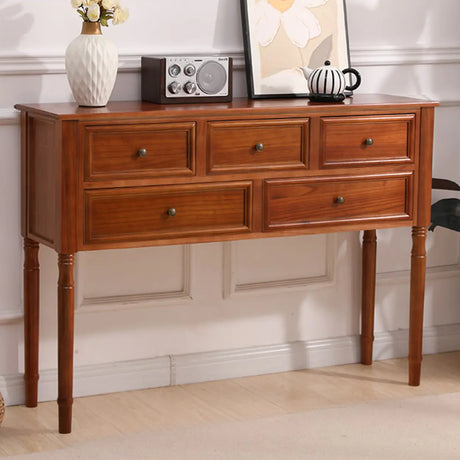 Storage Rectangular Wood Walnut Console Table with Drawers Image - 2