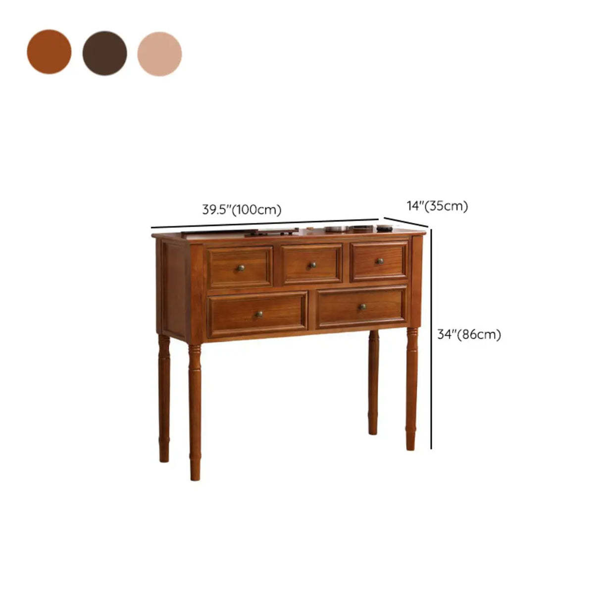 Storage Rectangular Wood Walnut Console Table with Drawers Image - 20
