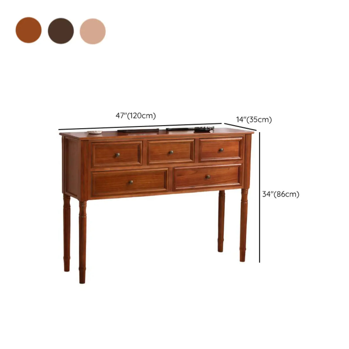 Storage Rectangular Wood Walnut Console Table with Drawers Image - 21