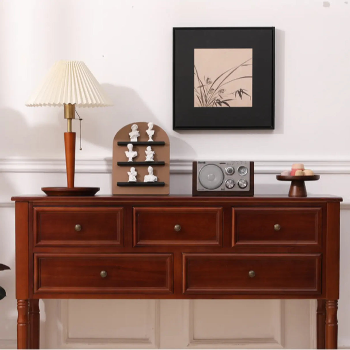 Storage Rectangular Wood Walnut Console Table with Drawers Image - 4